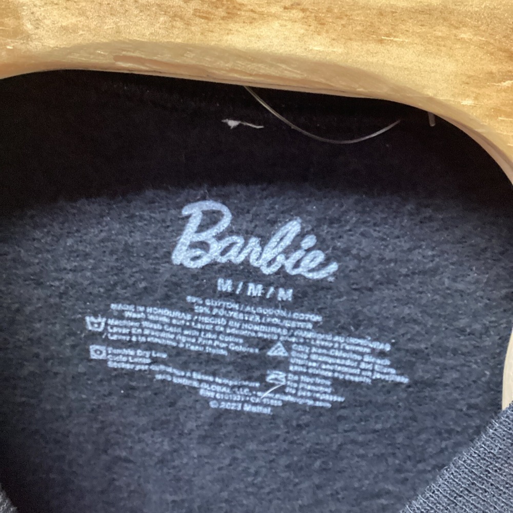 Barbie Black Graphic Sweatshirt Pink Jeep Logo Crew Neck Pullover Medium NWT - Picture 2 of 4